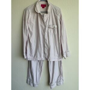Victoria’s Secret Pajama Set Cotton Medium Pink White Silver Metallic Stripes